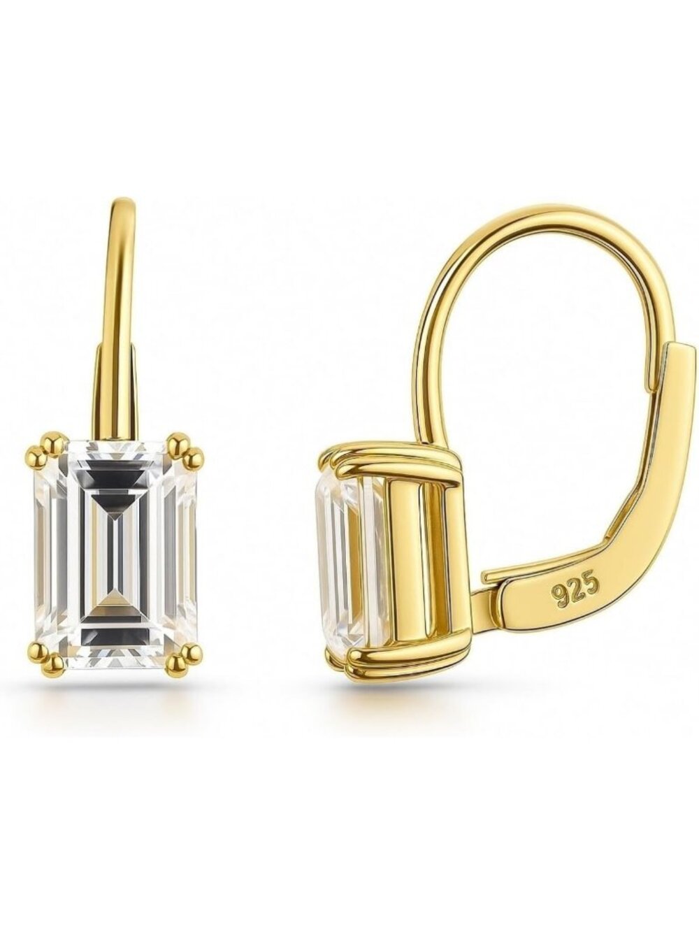 Sterling Silver CZ Solitaire Leverback Earrings - Simulated Diamond Dangle